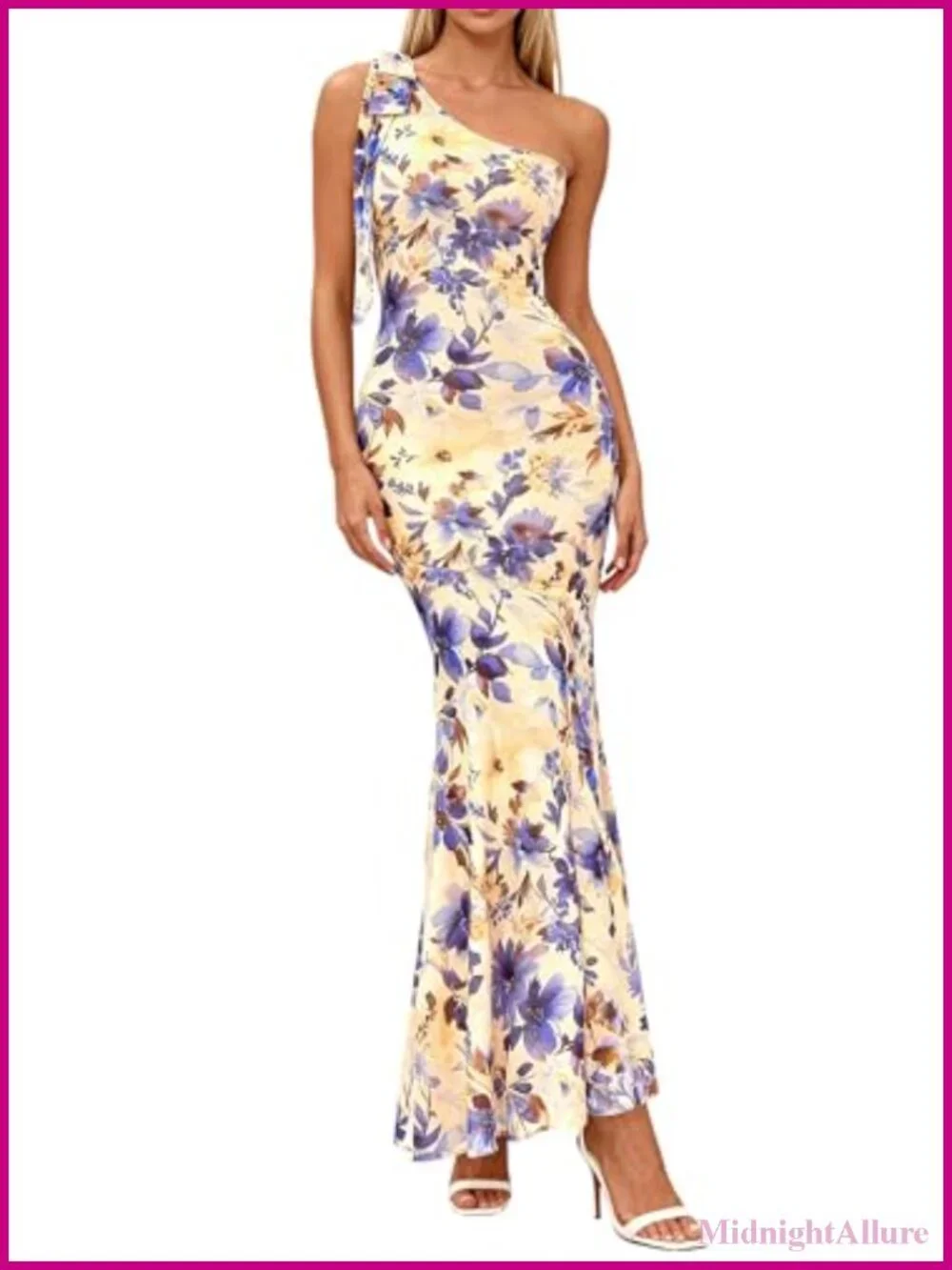 Women's One Shoulder Sleeveless Mesh Bodycon Maxi Dress Floral Mermaid Summer
